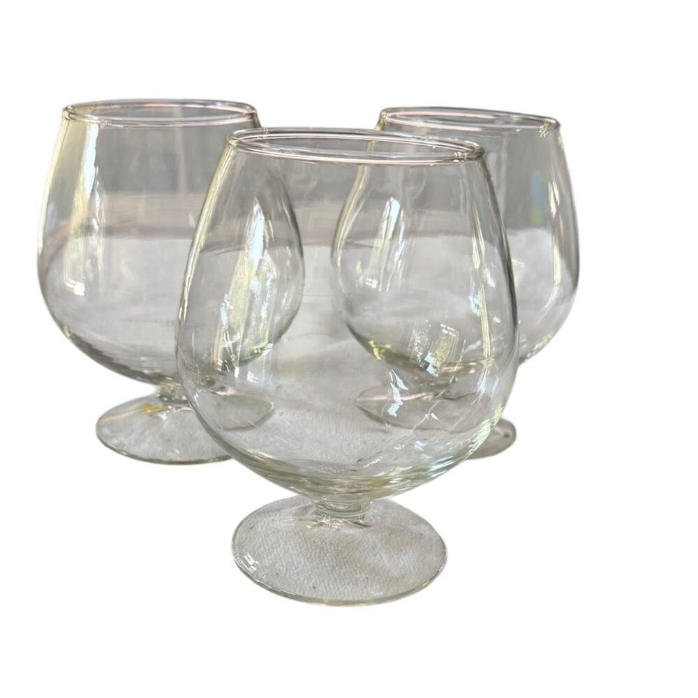 VTG Brandy Snifter Glasses (3) Clear Cognac Goblets Barware Stemware READ